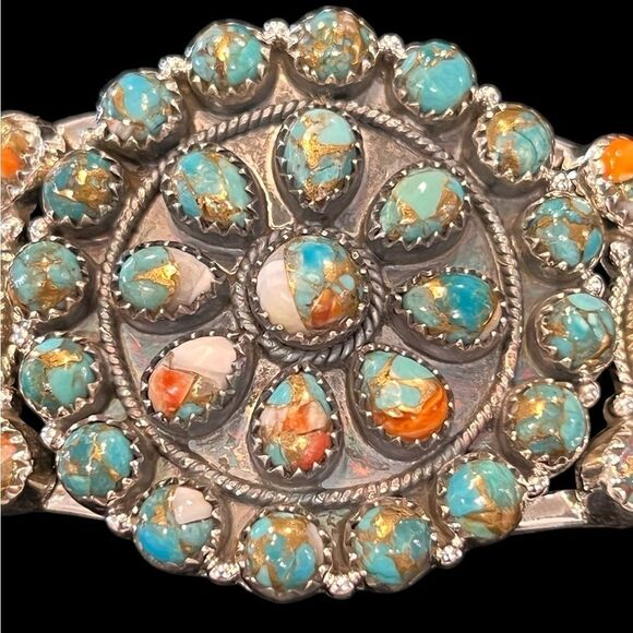 Turquoise and Orange Silver Bracelet - Picture 2 of 6